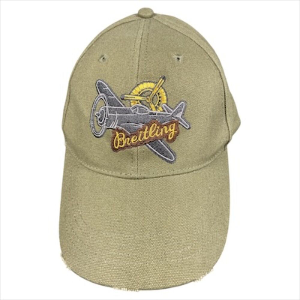 BREITLING Distressed Green Aviator Hat Plane Pilot Cap Embroidered